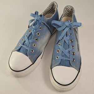 Mengsai Denim Zipper Platform Sneakers Womens Size 7 US Blue Canvas Low Top